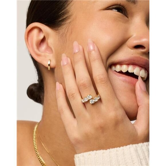 14K Gold Plated Cubic Crossover Chunky Eternity Ring | Open Twist